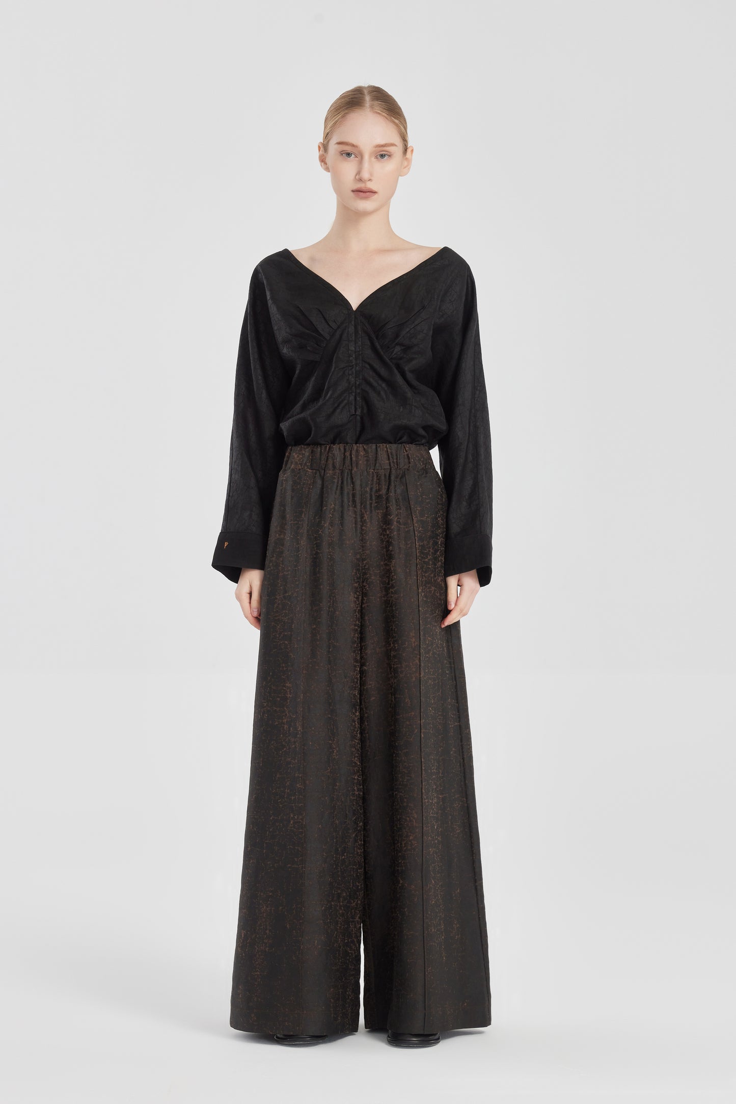 Black Tea Silk Palazzo Trousers