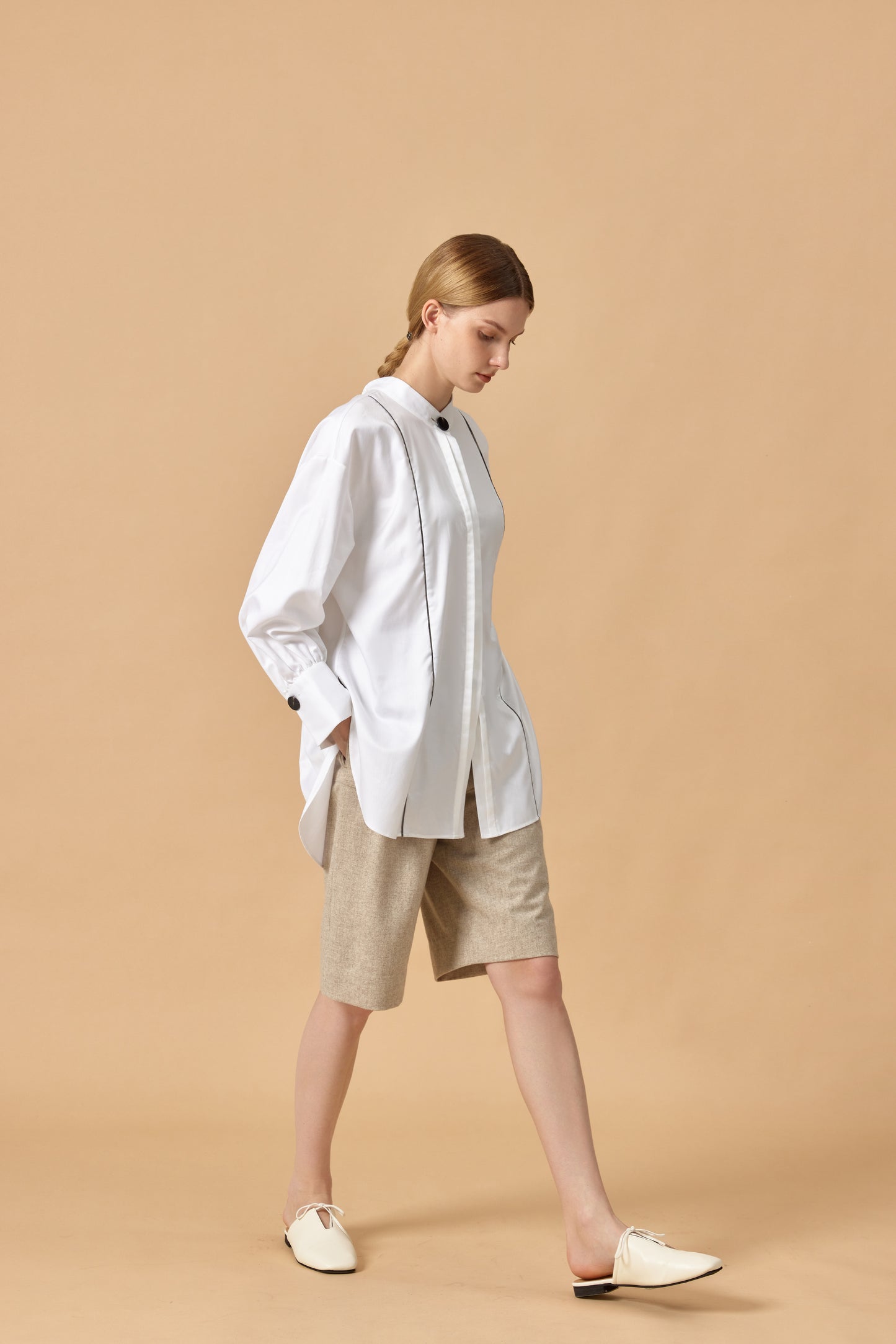 Banded Collar Cotton Shirt