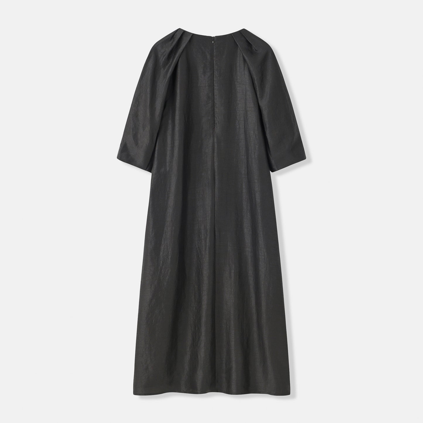 Long Round Collar Tea Silk Dress