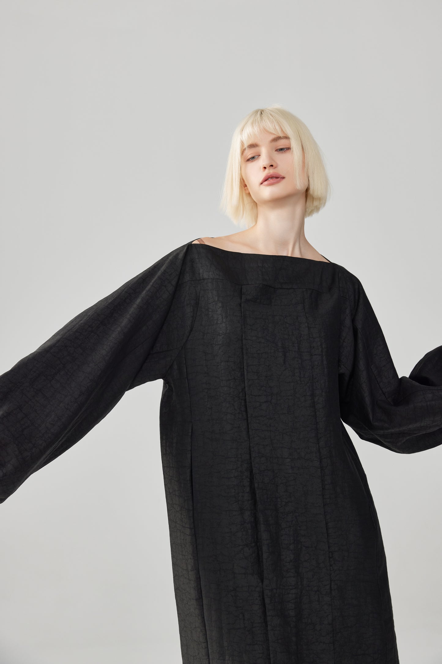 Lantern Sleeve Tea Silk Dress