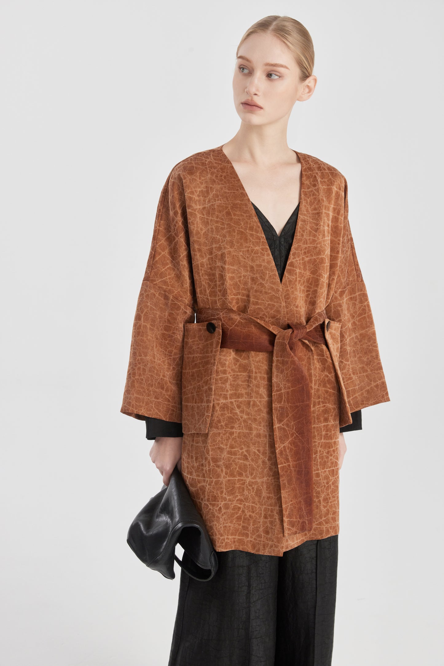 Tea Silk Shirt With Movable Pockets