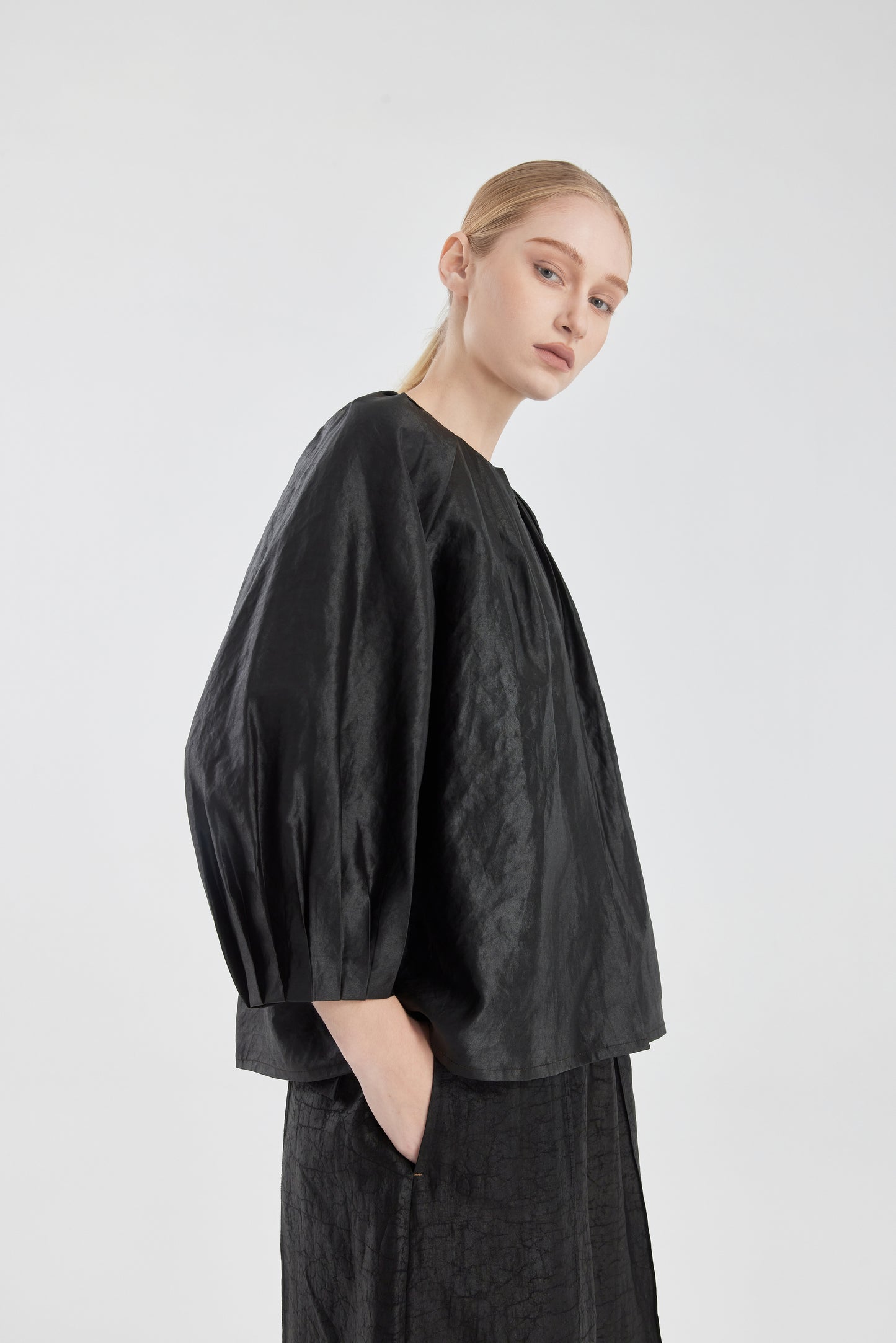 Pleated Tea Silk Shirt