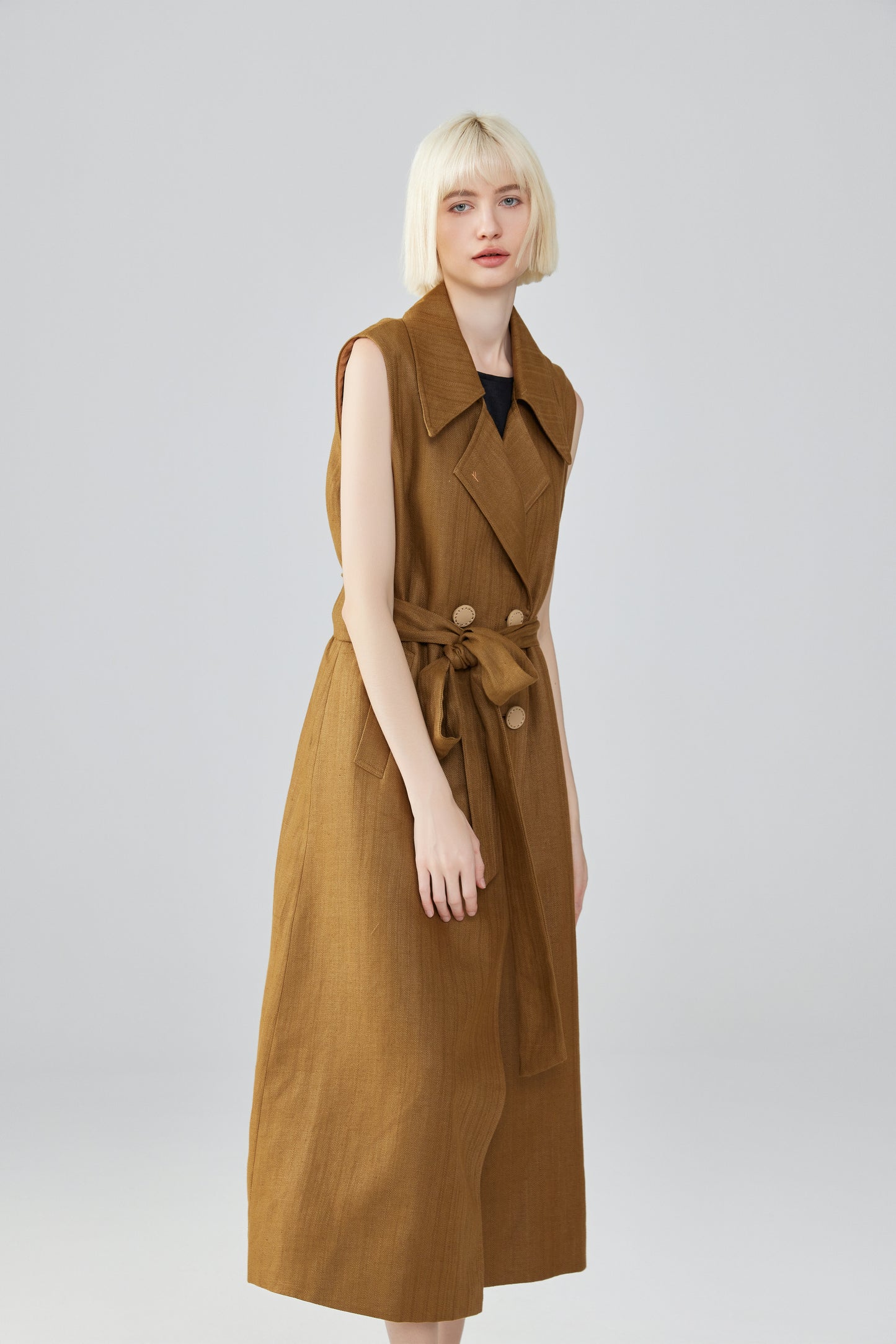 Sleeveless Linen Button-Up Dress