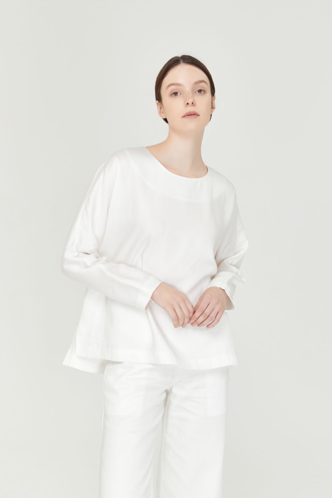 Basic Wide Round Collar Linen Shirt