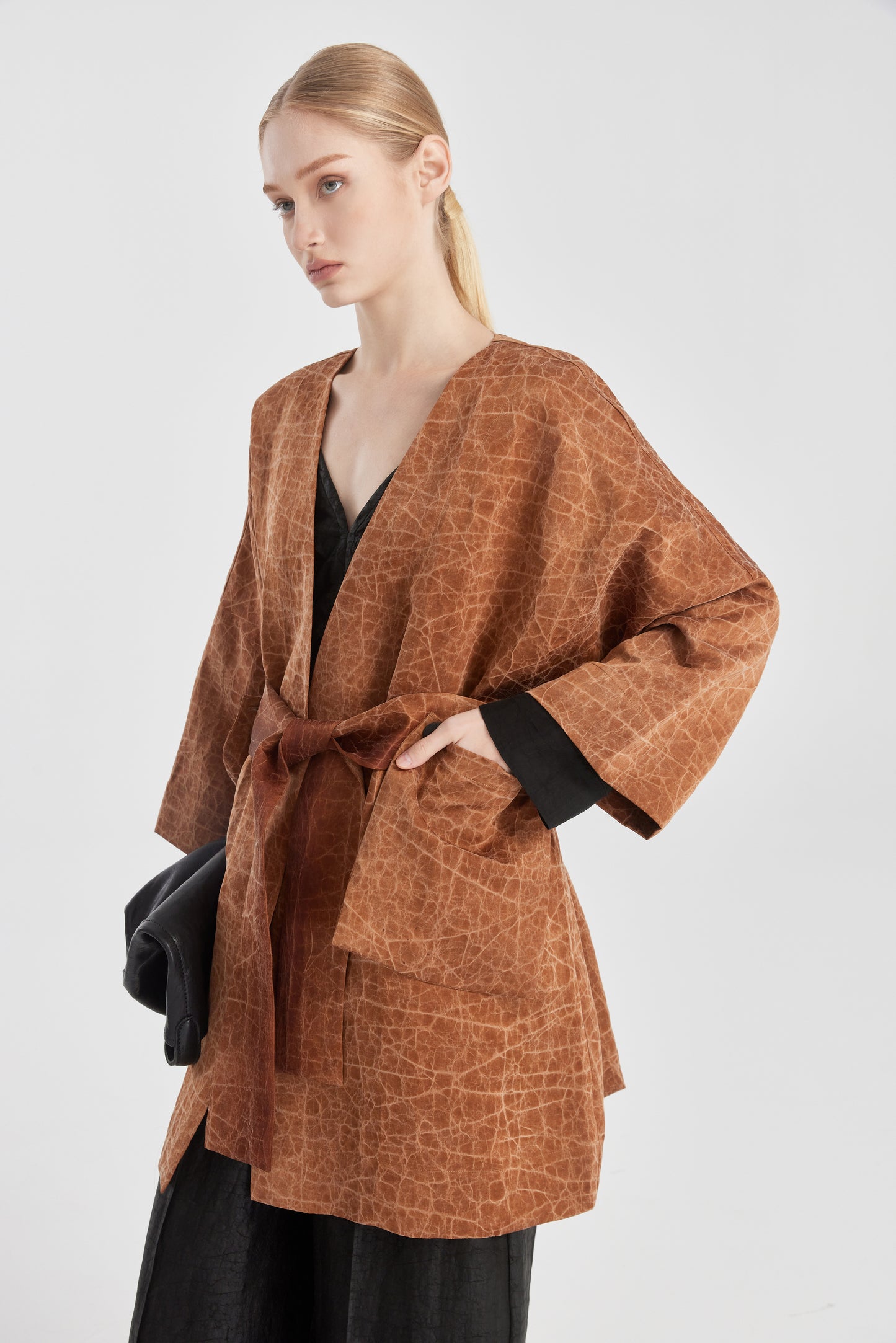 Tea Silk Shirt With Movable Pockets