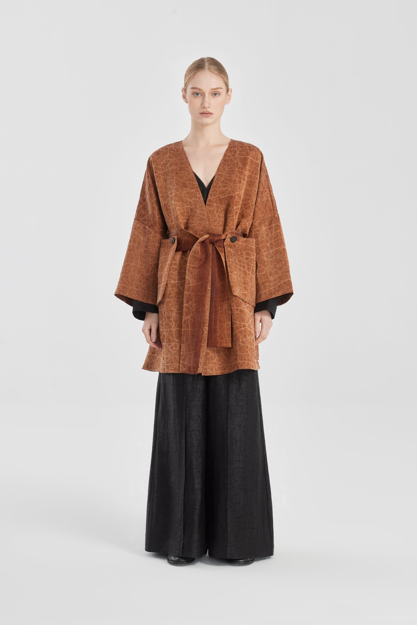 Tea Silk Shirt With Movable Pockets