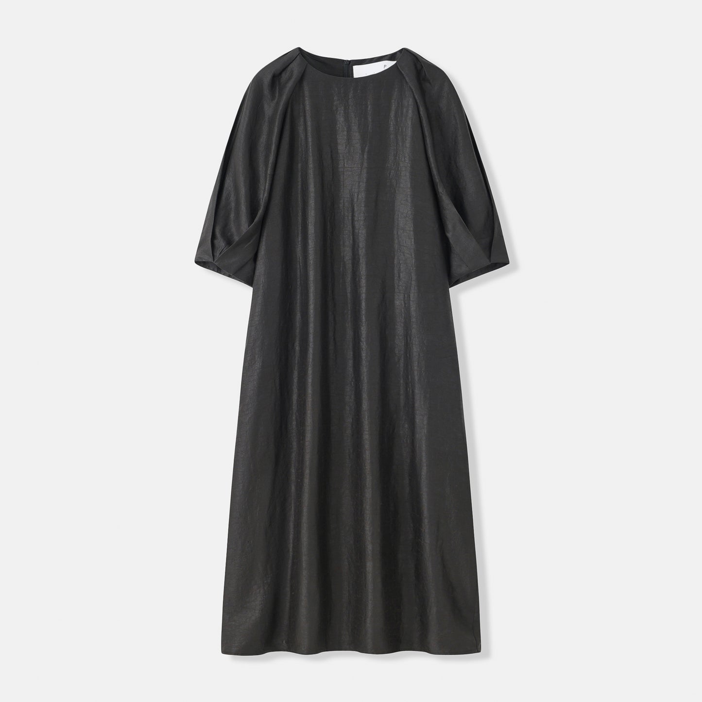 Long Round Collar Tea Silk Dress