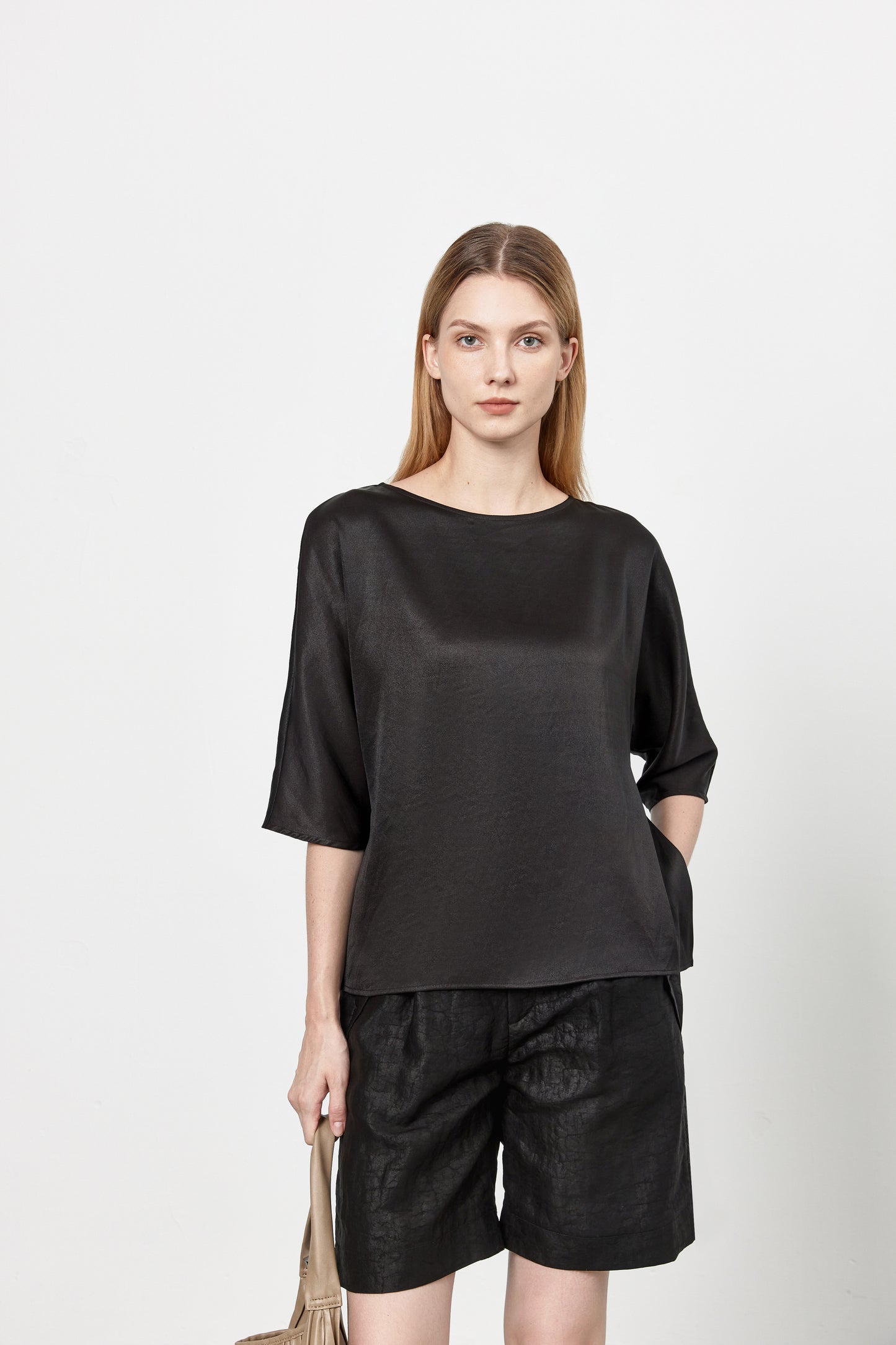 Wide Collar Tea Silk Shirt