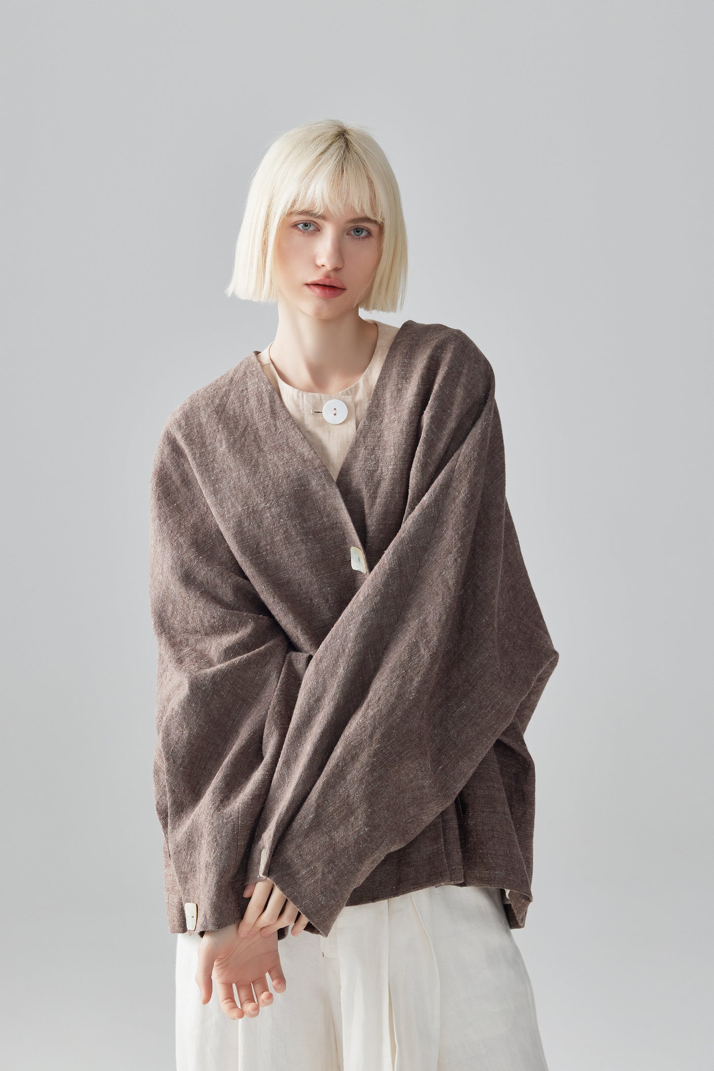 Button-Up Linen Cardigan