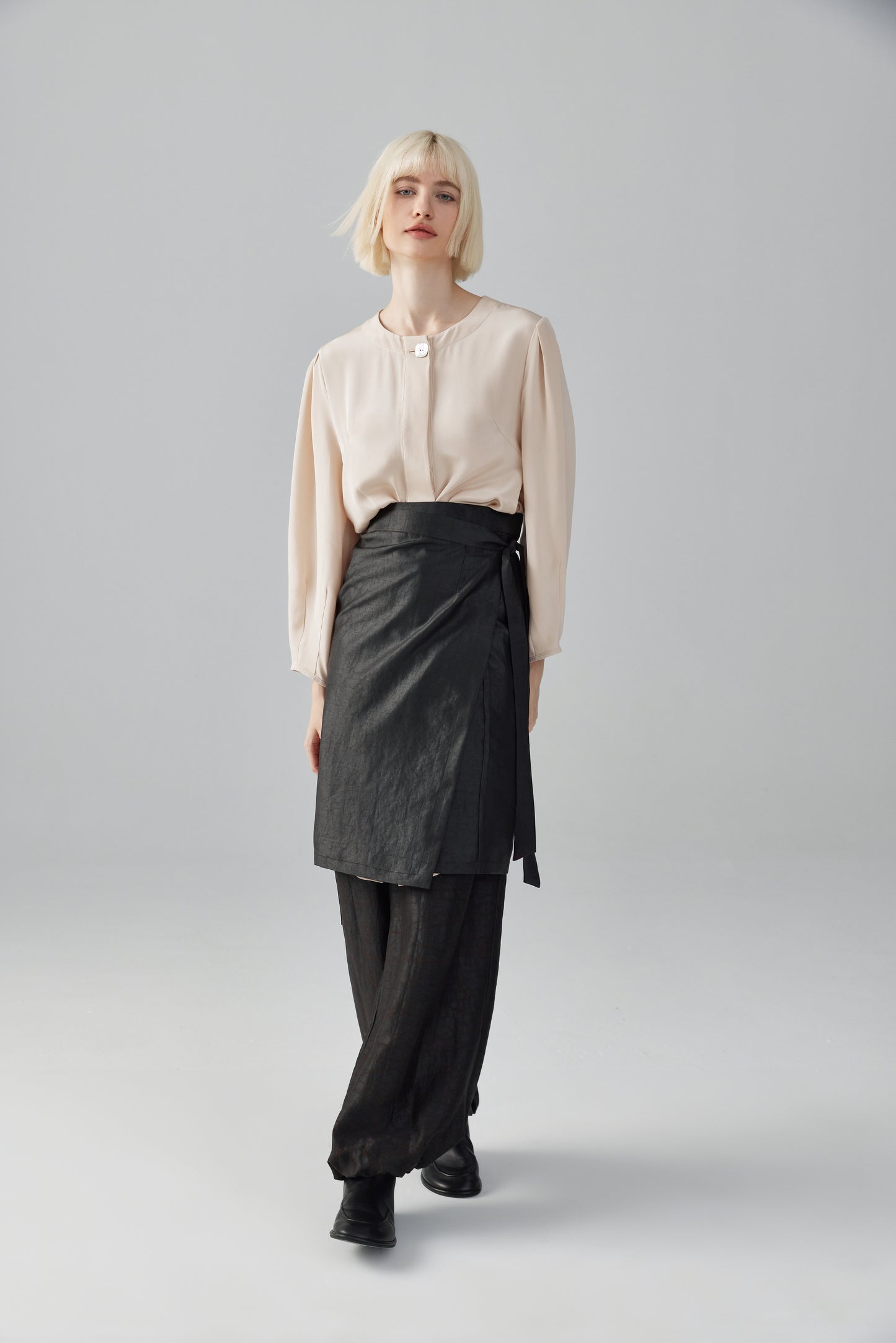 Short Tea Silk Wrap Skirt