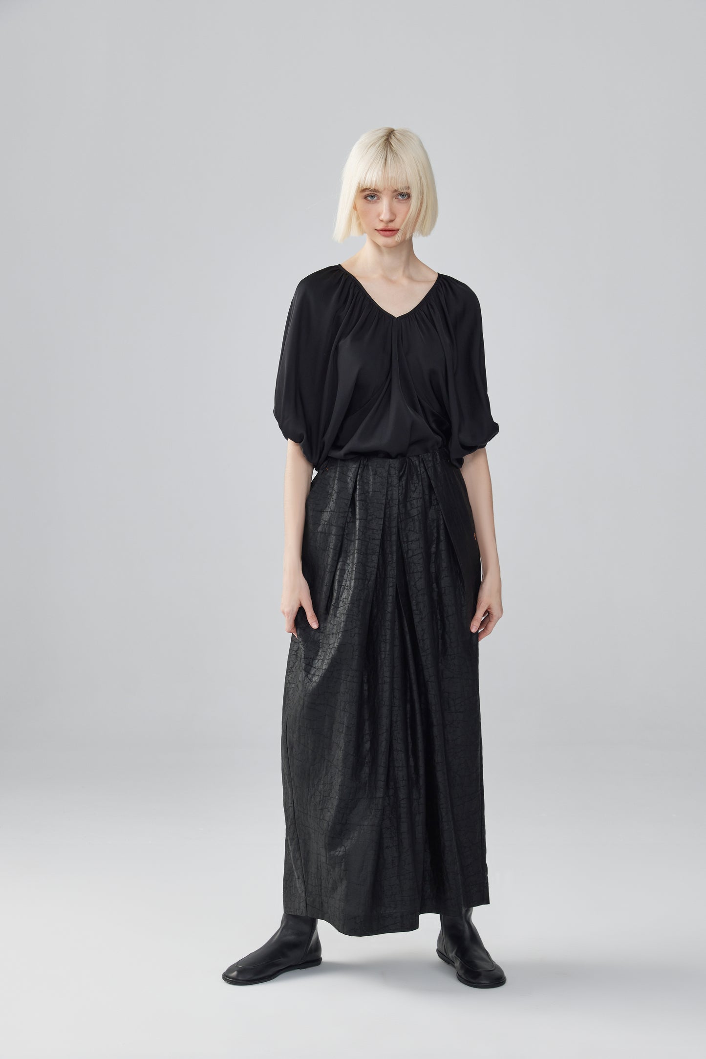 Black Silk V-Neck Top