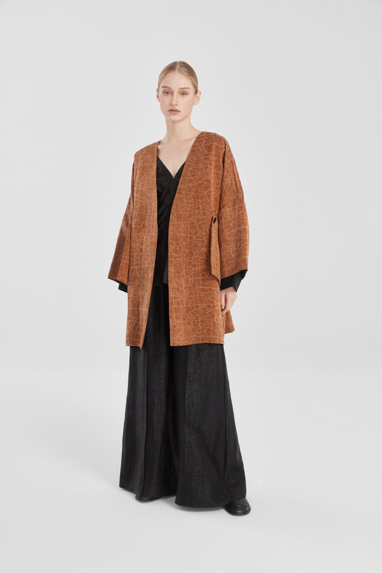 Tea Silk Shirt With Movable Pockets
