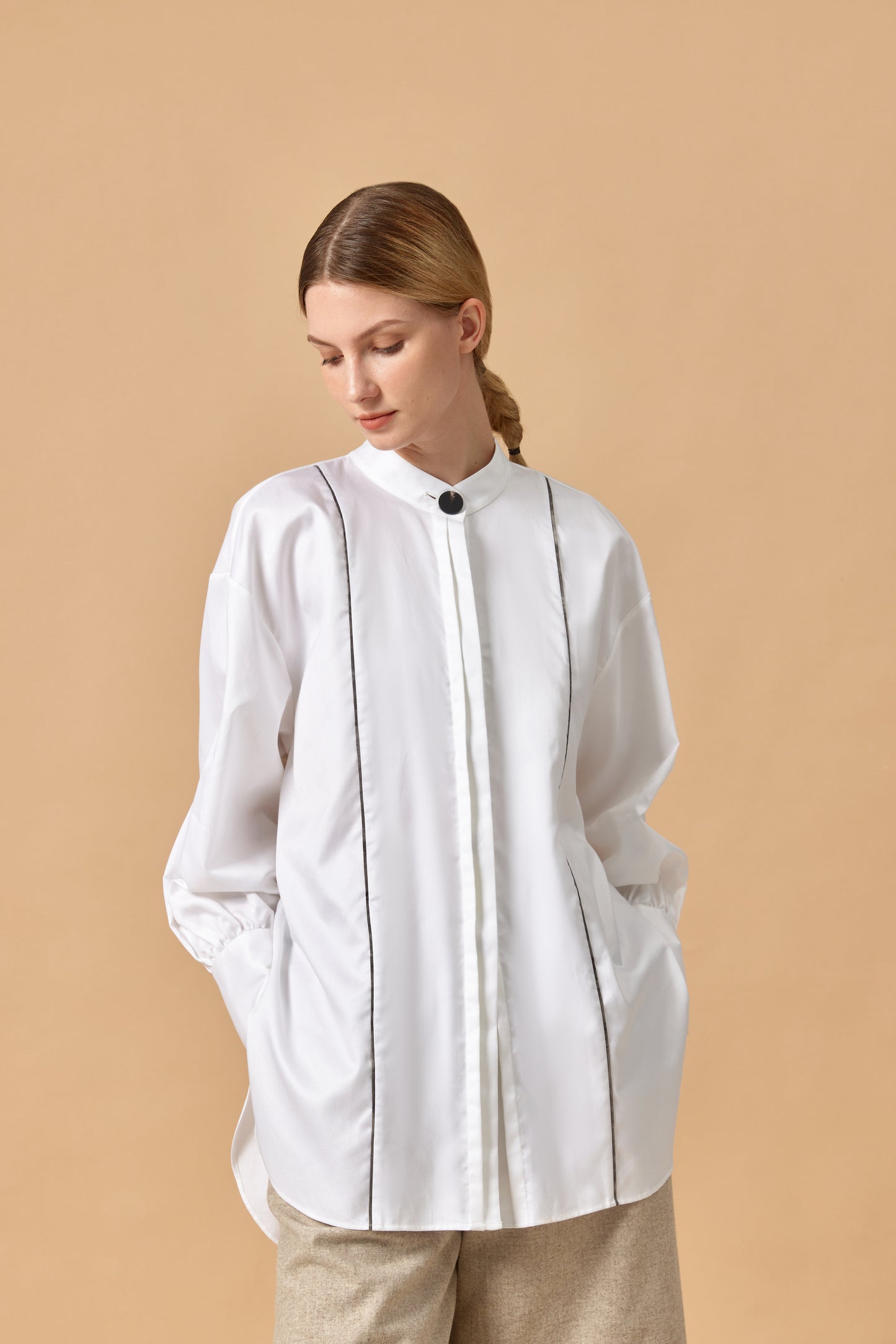 Banded Collar Cotton Shirt