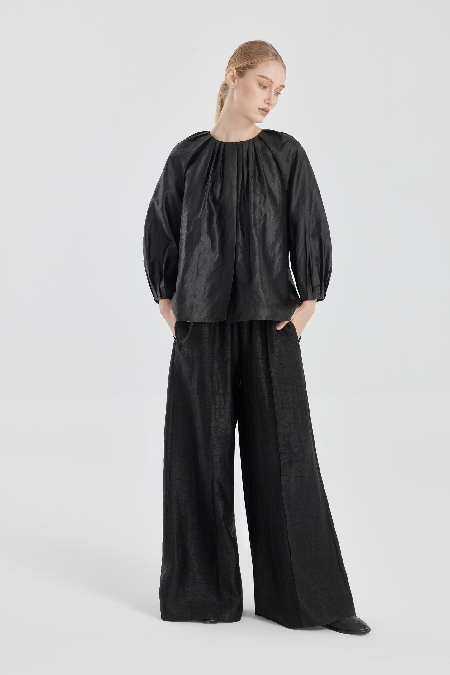 Pleated Tea Silk Shirt