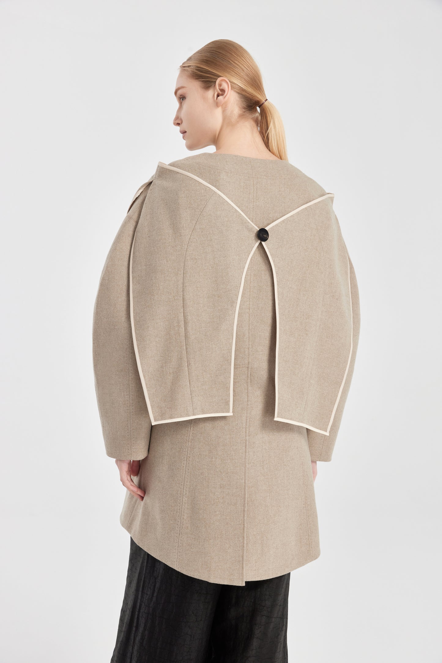 Round-Shoulder Loden Coat with Silk Details