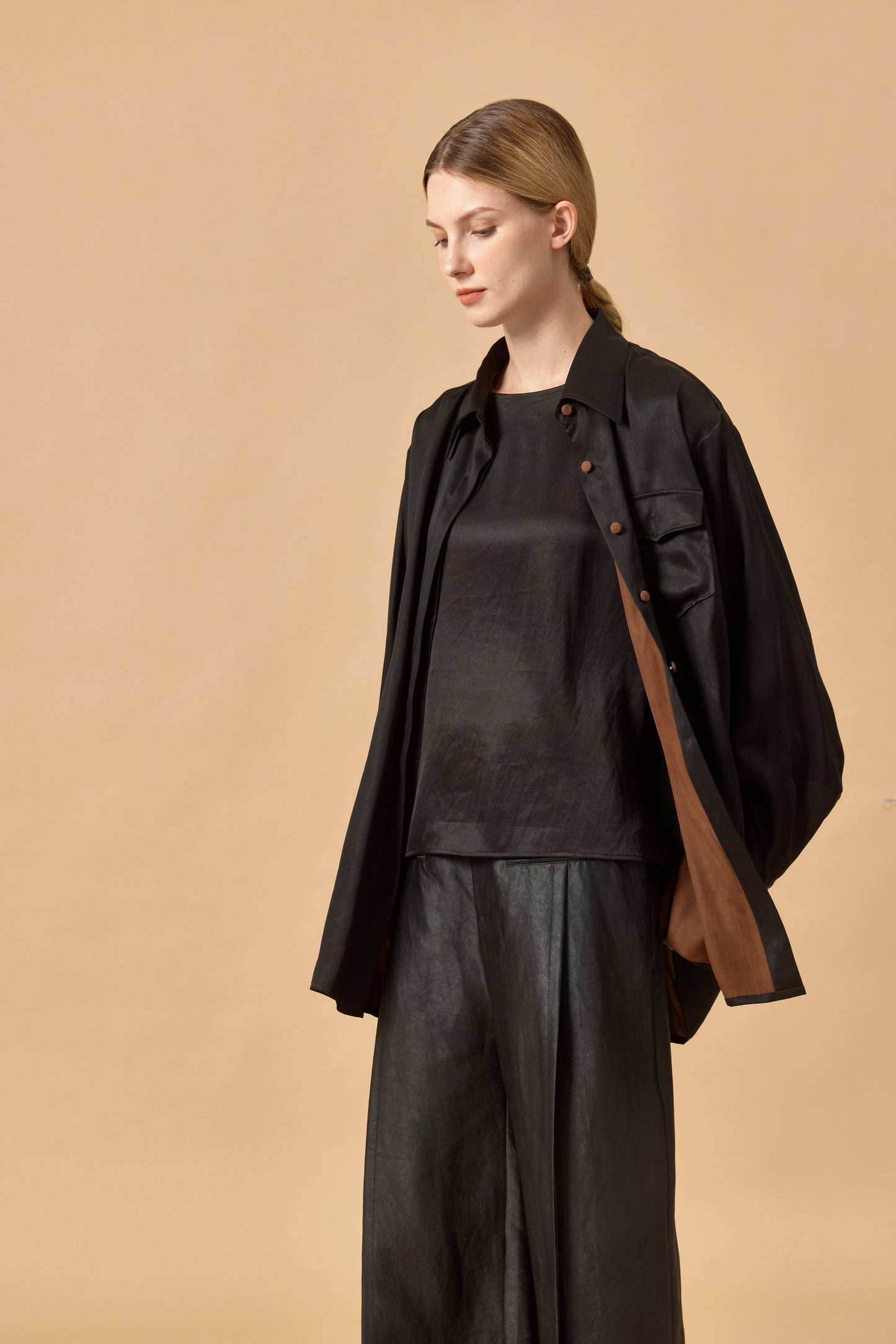 Button-Up Tea Silk Shirt