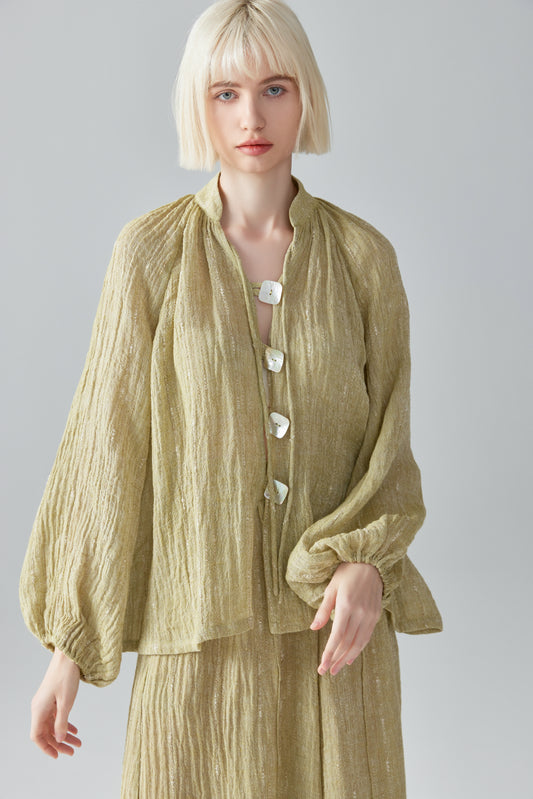 Green Linen Blouse