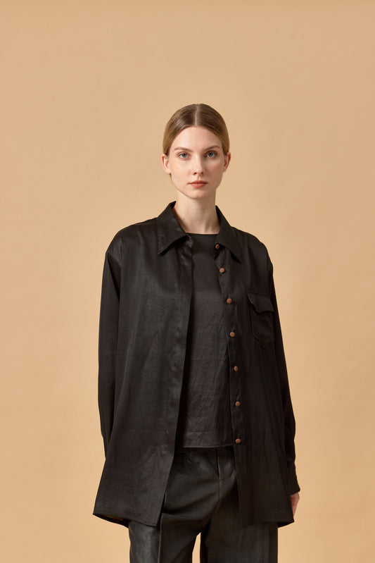 Button-Up Tea Silk Shirt