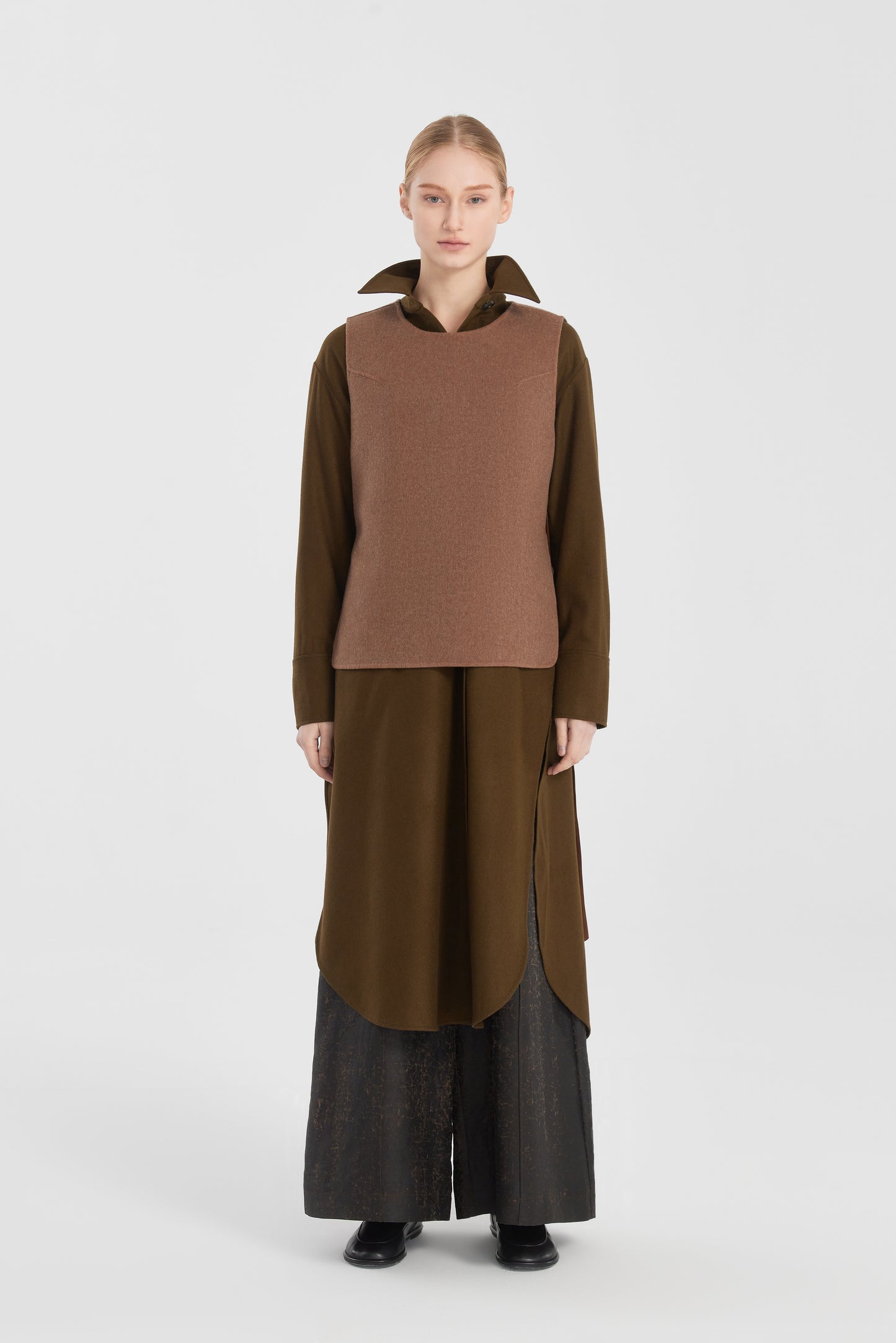 Double-Faced Loden Vest with Silk Straps