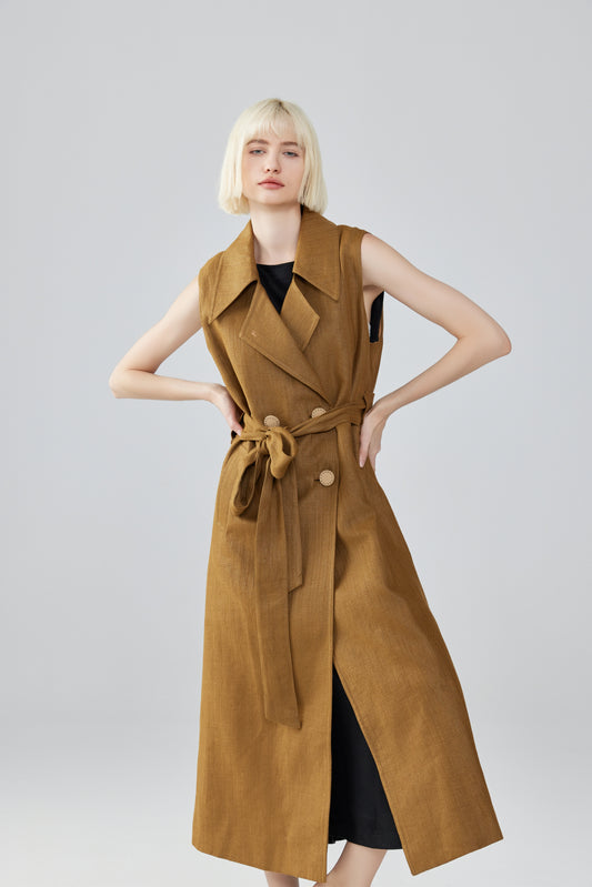 Sleeveless Linen Button-Up Dress