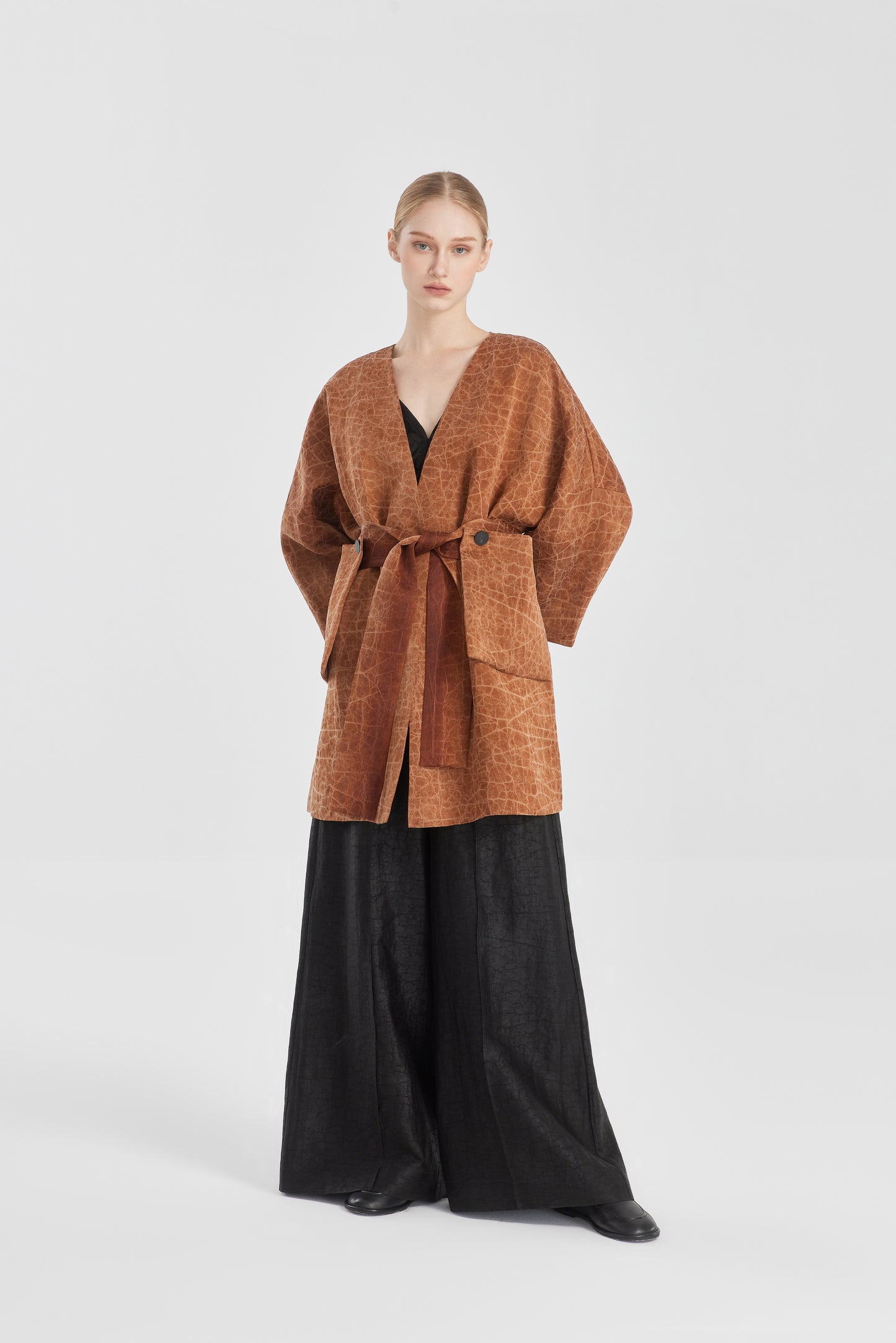 Tea Silk Shirt With Movable Pockets
