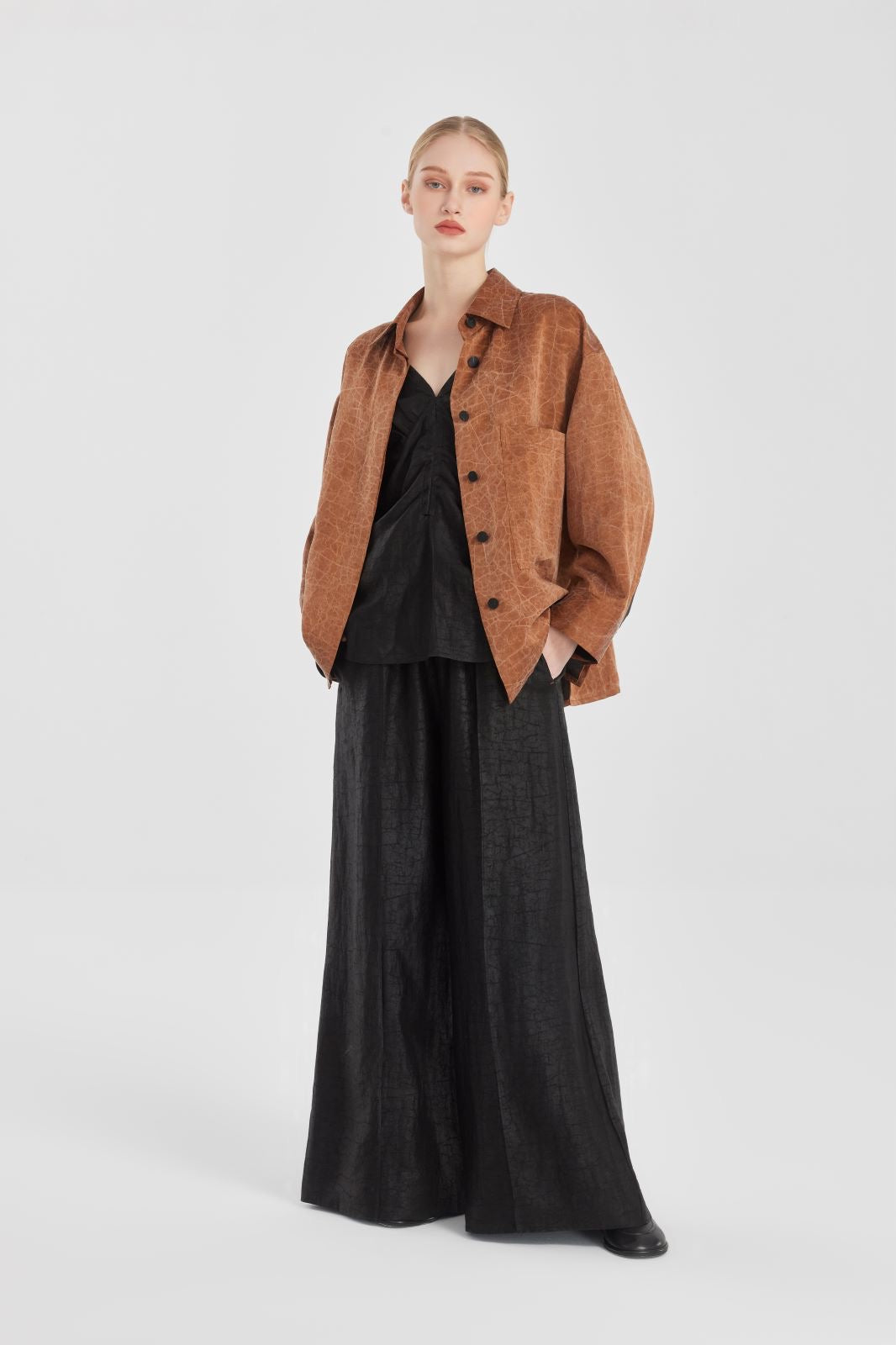 Black Tea Silk Palazzo Trousers