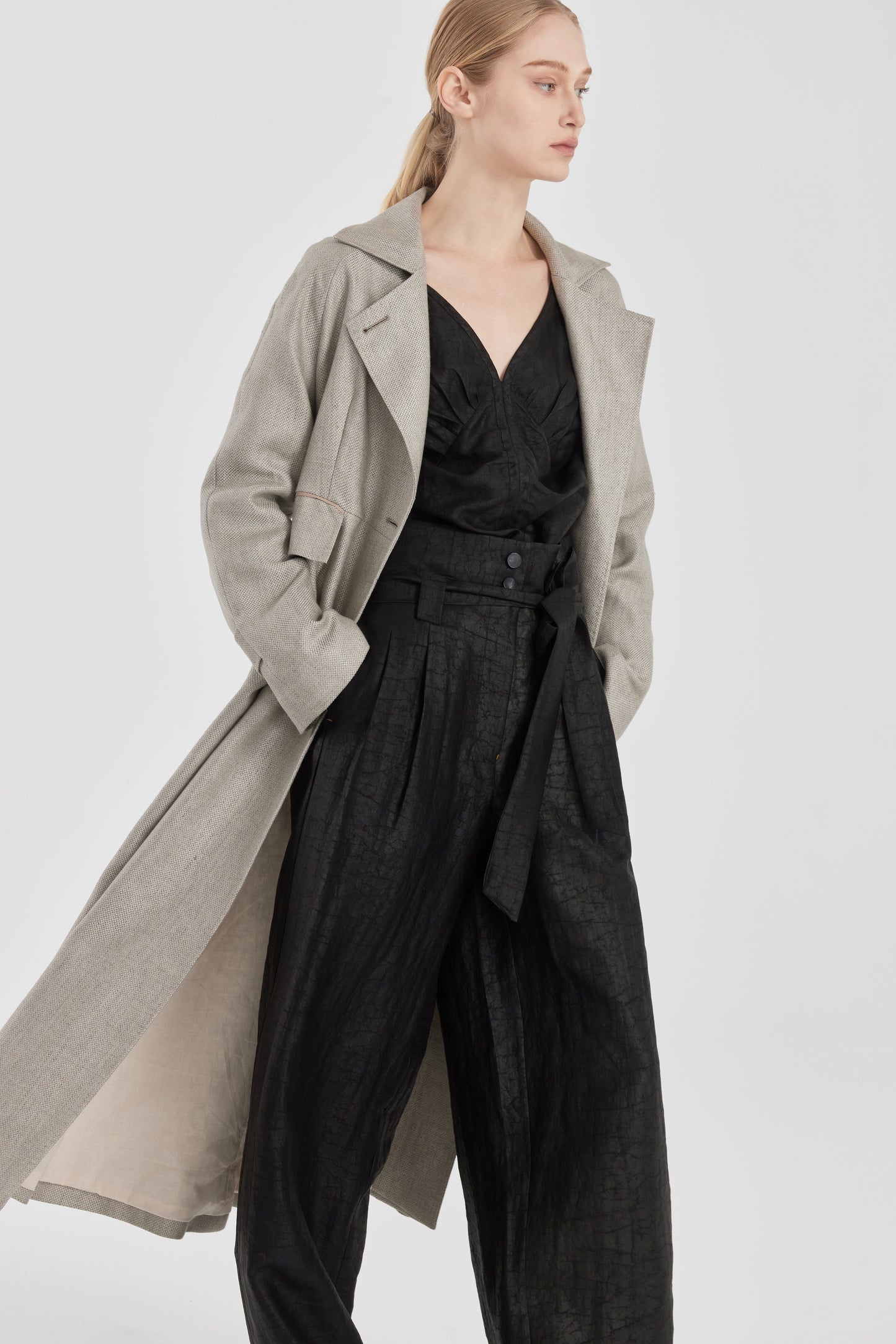 Long Linen Trench Coat