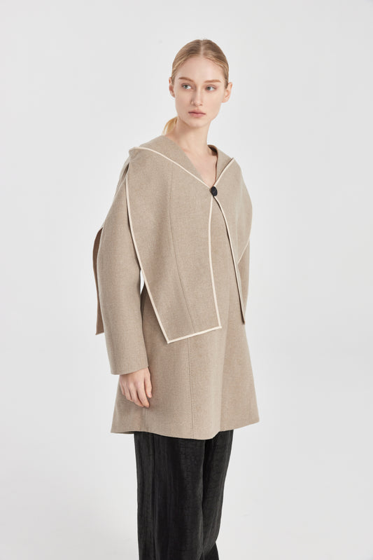 Round-Shoulder Loden Coat with Silk Details