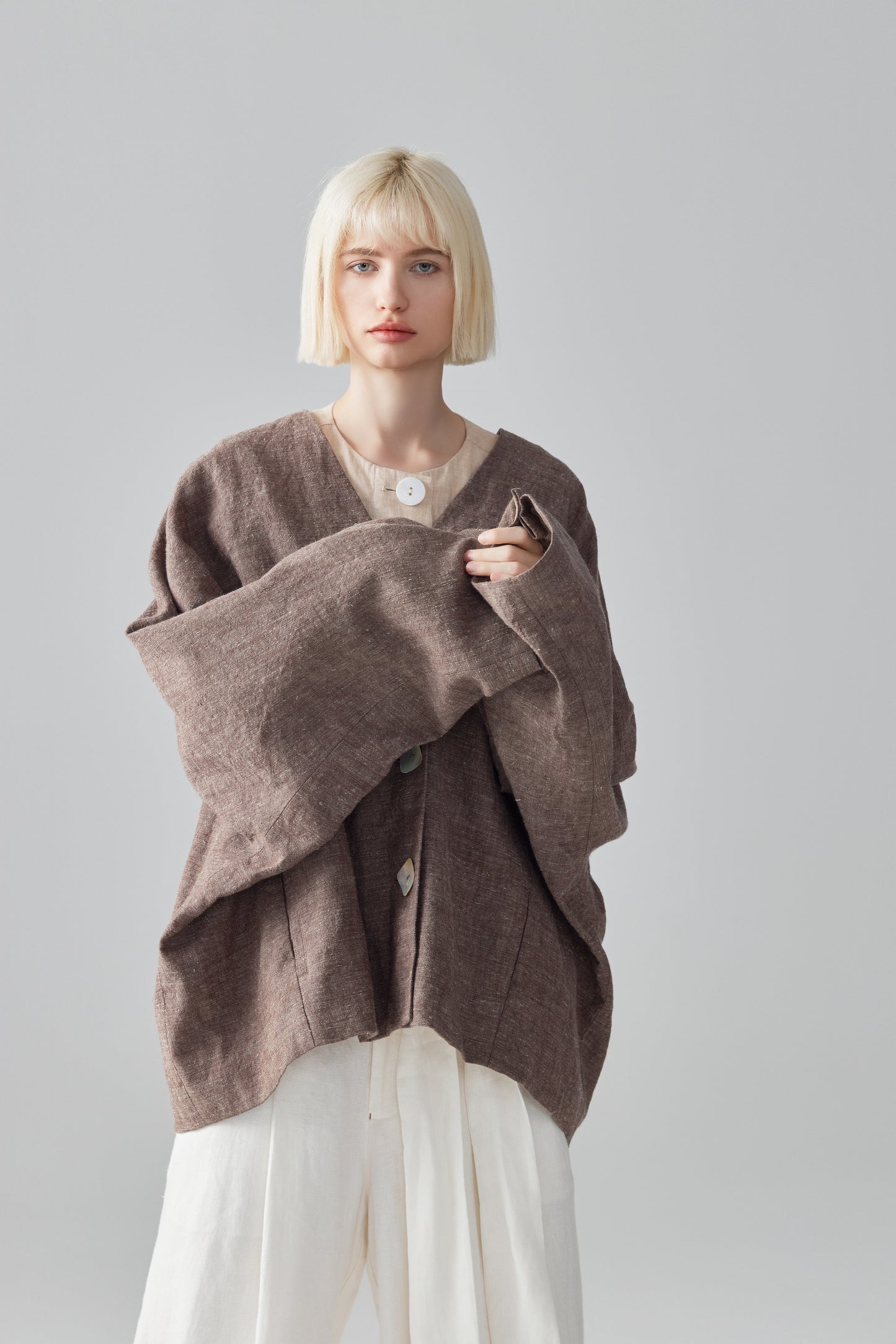 Button-Up Linen Cardigan