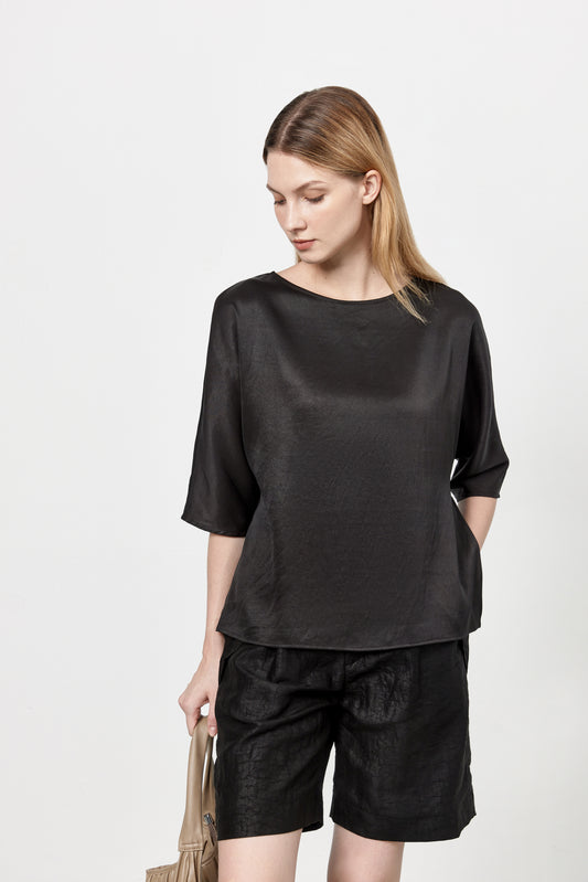 Wide Collar Tea Silk Shirt