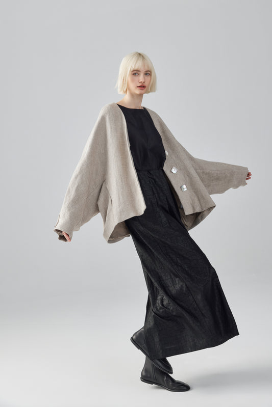 Button-Up Linen Cardigan