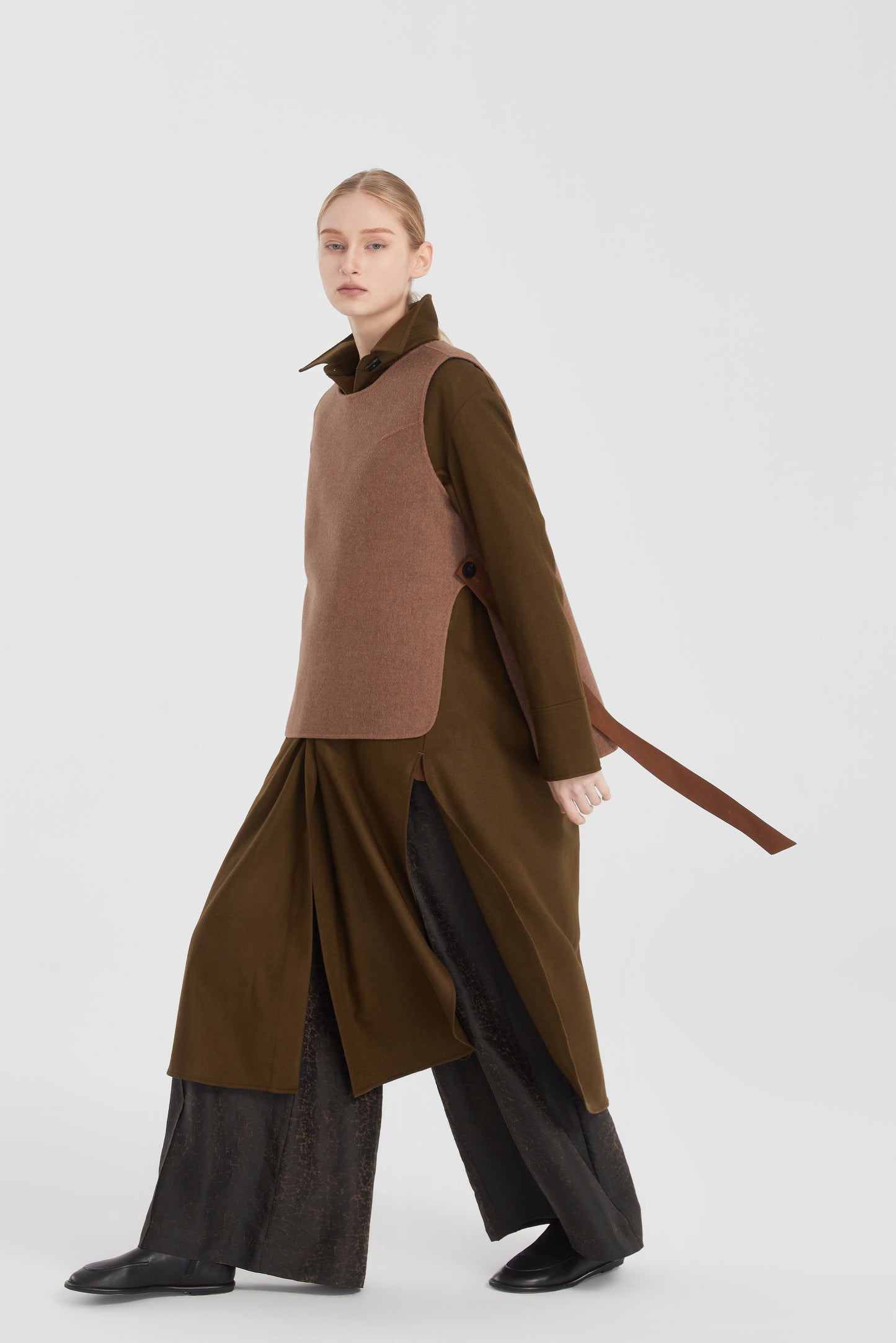Double-Faced Loden Vest with Silk Straps