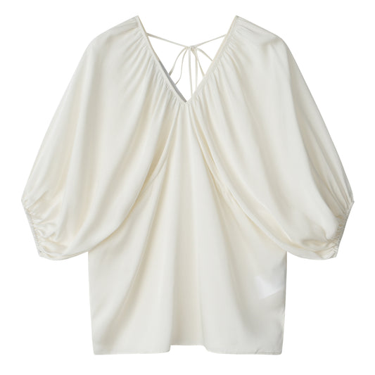 White Silk V-Neck Top