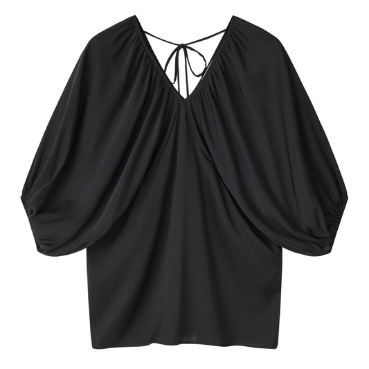 Black Silk V-Neck Top
