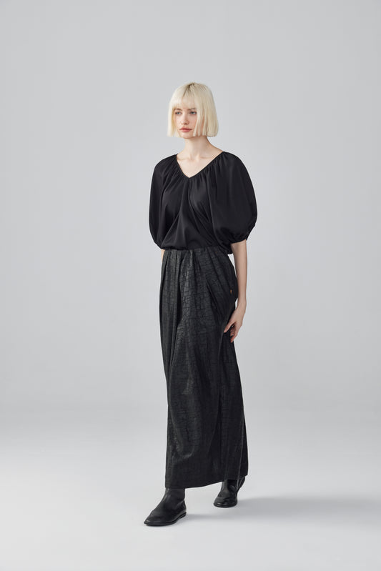 Black Silk V-Neck Top