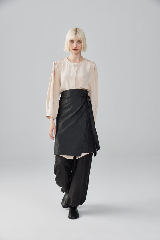 Short Tea Silk Wrap Skirt