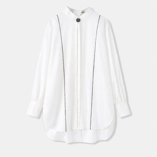 Banded Collar Cotton Shirt