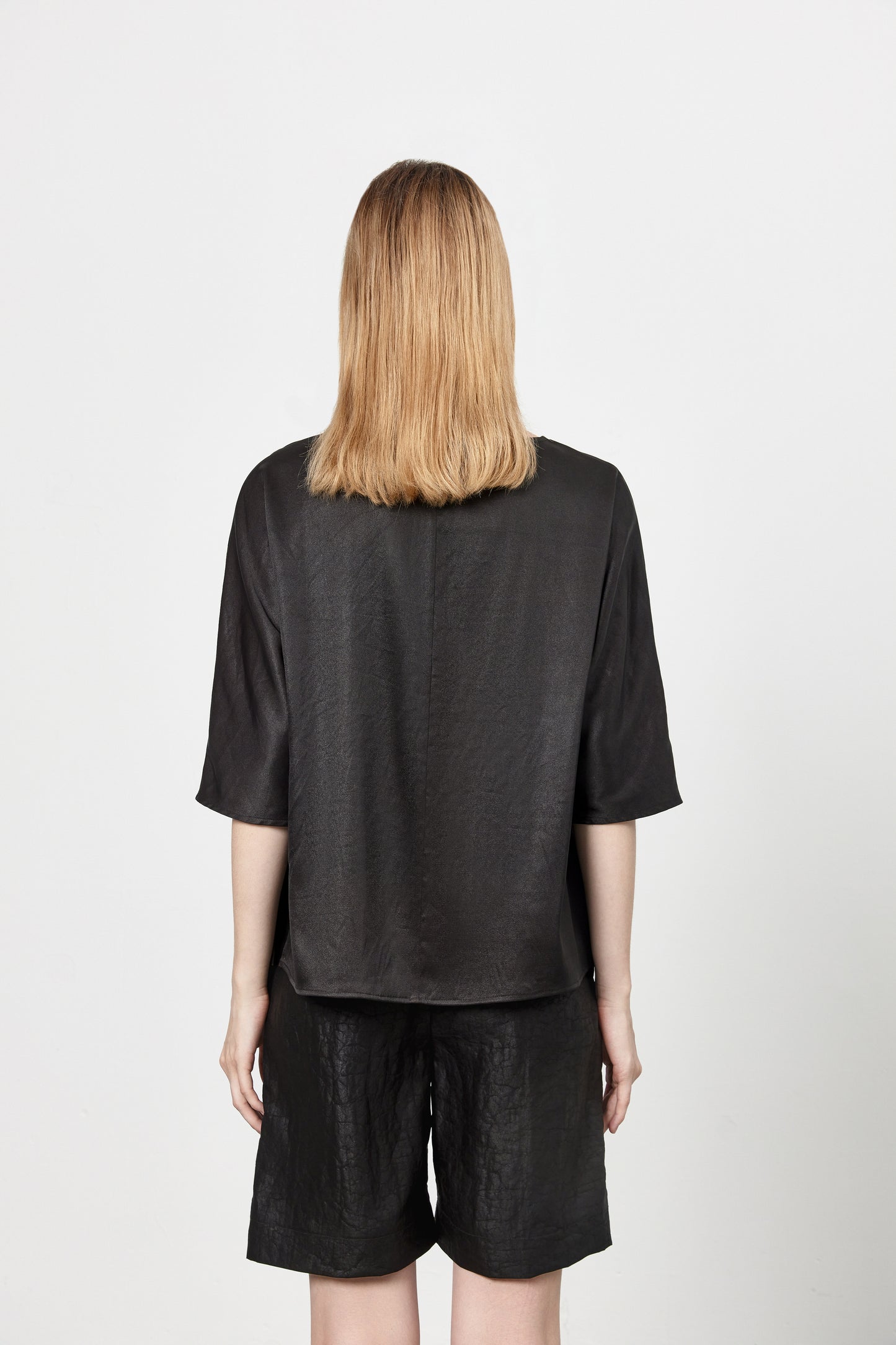 Wide Collar Tea Silk Shirt