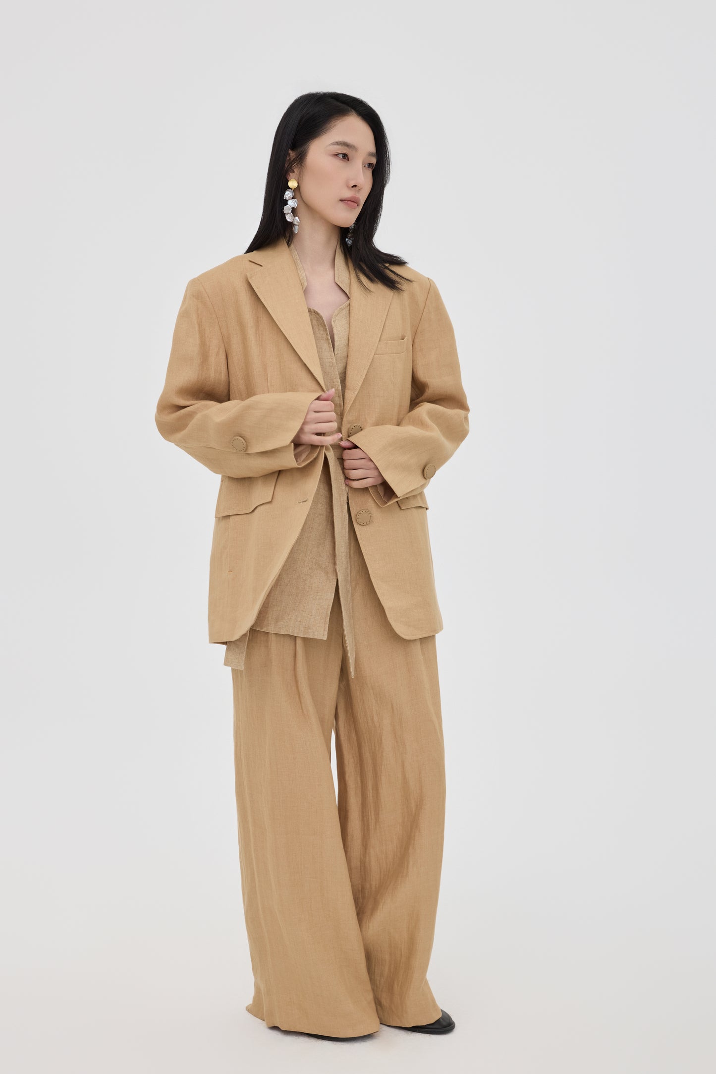 Sand Linen Loose Trousers