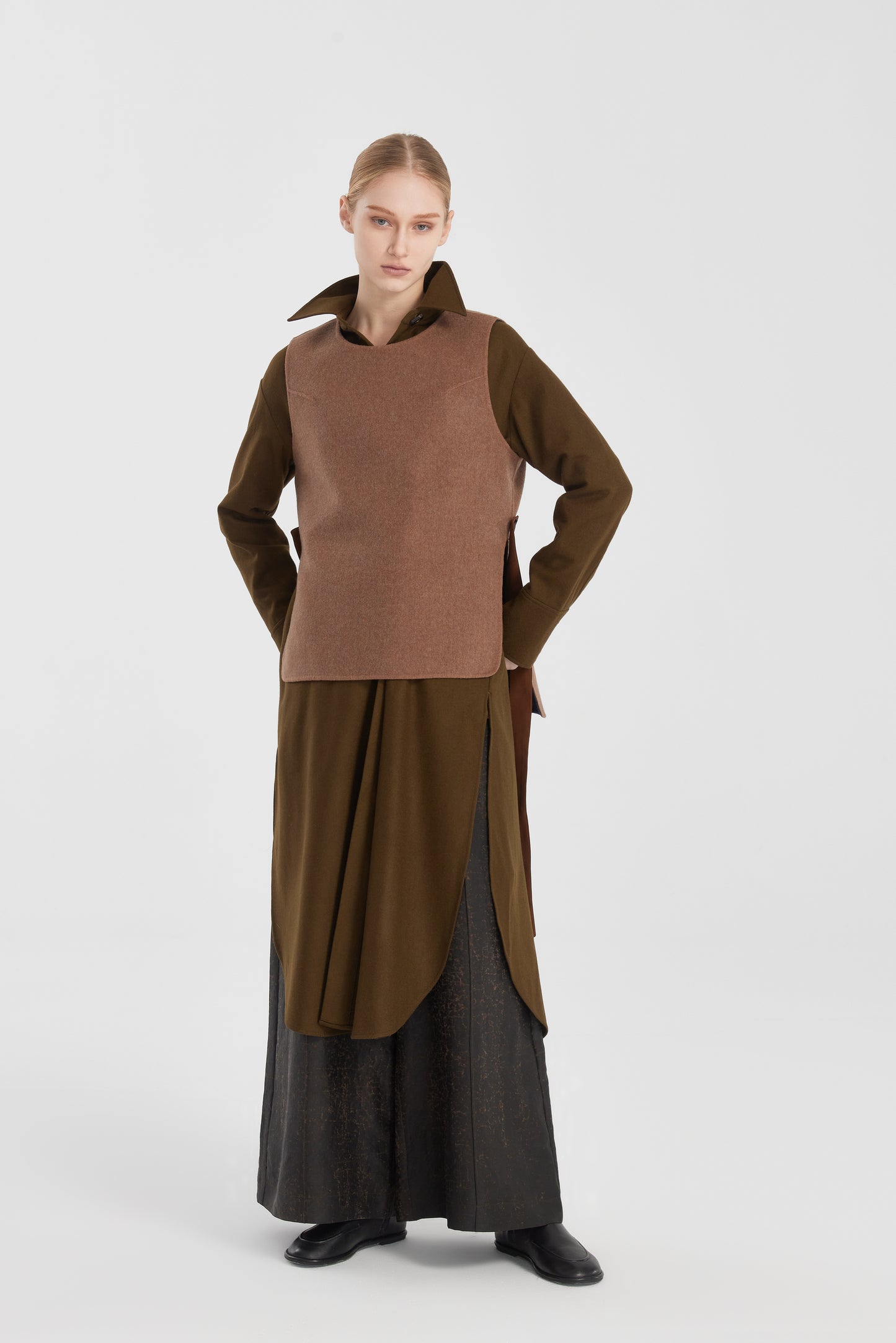 Double-Faced Loden Vest with Silk Straps